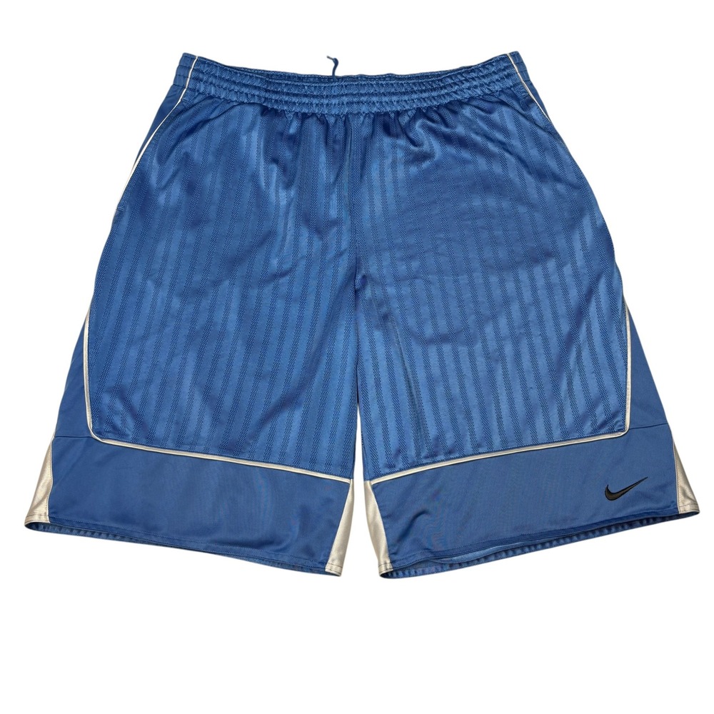 Nike Basketball Dazzle Shorts Mens L 35X11 Blue Silver Striped Mesh Swoosh‎